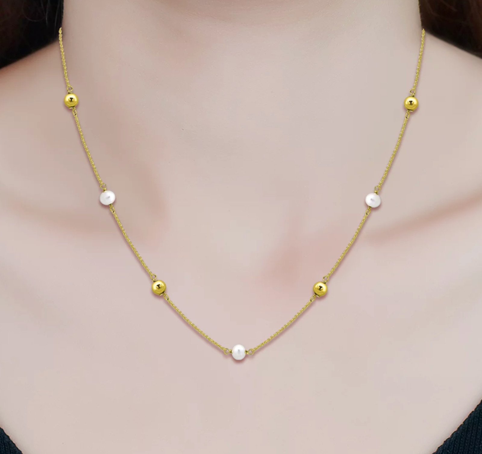 AQUA BEAD CULTURED FRESHWATER PEARL 18K GOLD PLATED SILVER NECKLACE 16″ NEW NWT