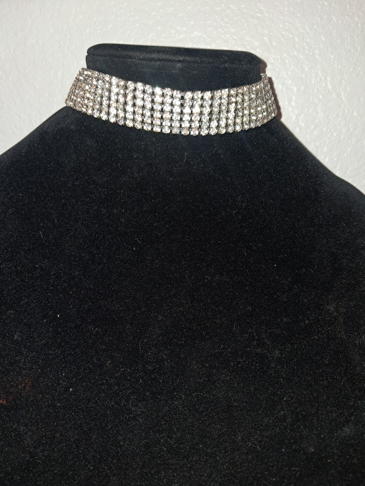 Silver Tone Rhinestone Crystal Choker Necklace Round Prong Set Simulated