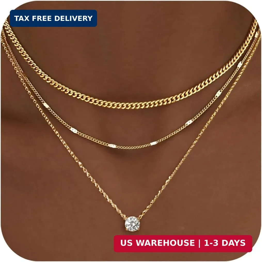 WomenGifts Layered Gold Necklaces for Women, 14K Gold Sterling Silver Plated Dai