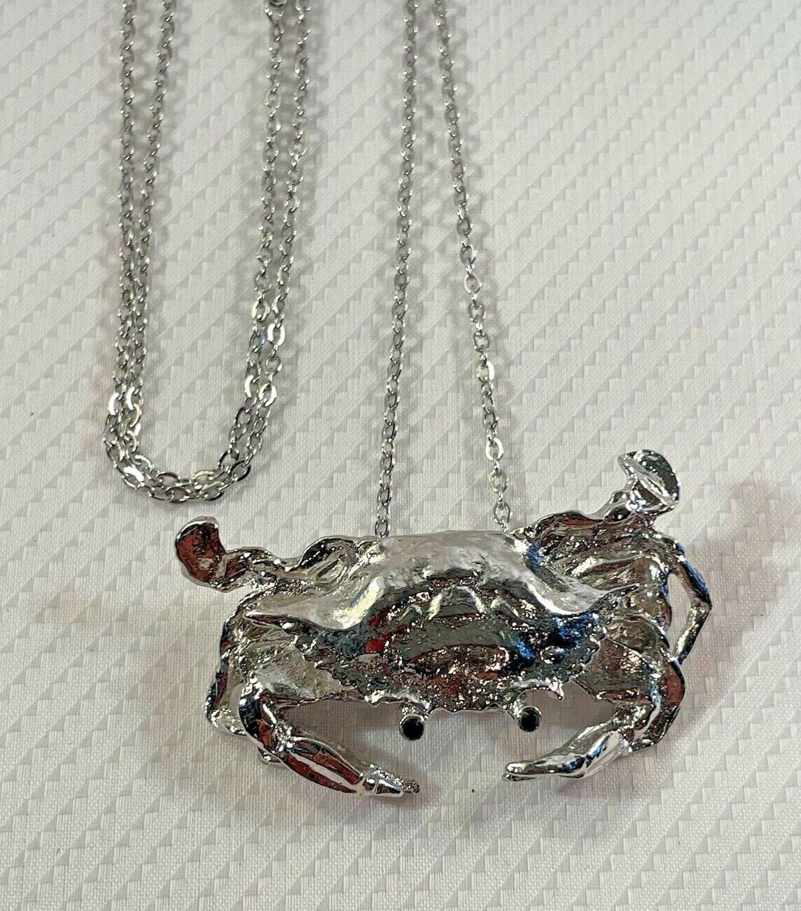 Crab Silver Necklace 30” Stainless Chain Coastal Sea Life HandcraftedJewelry New
