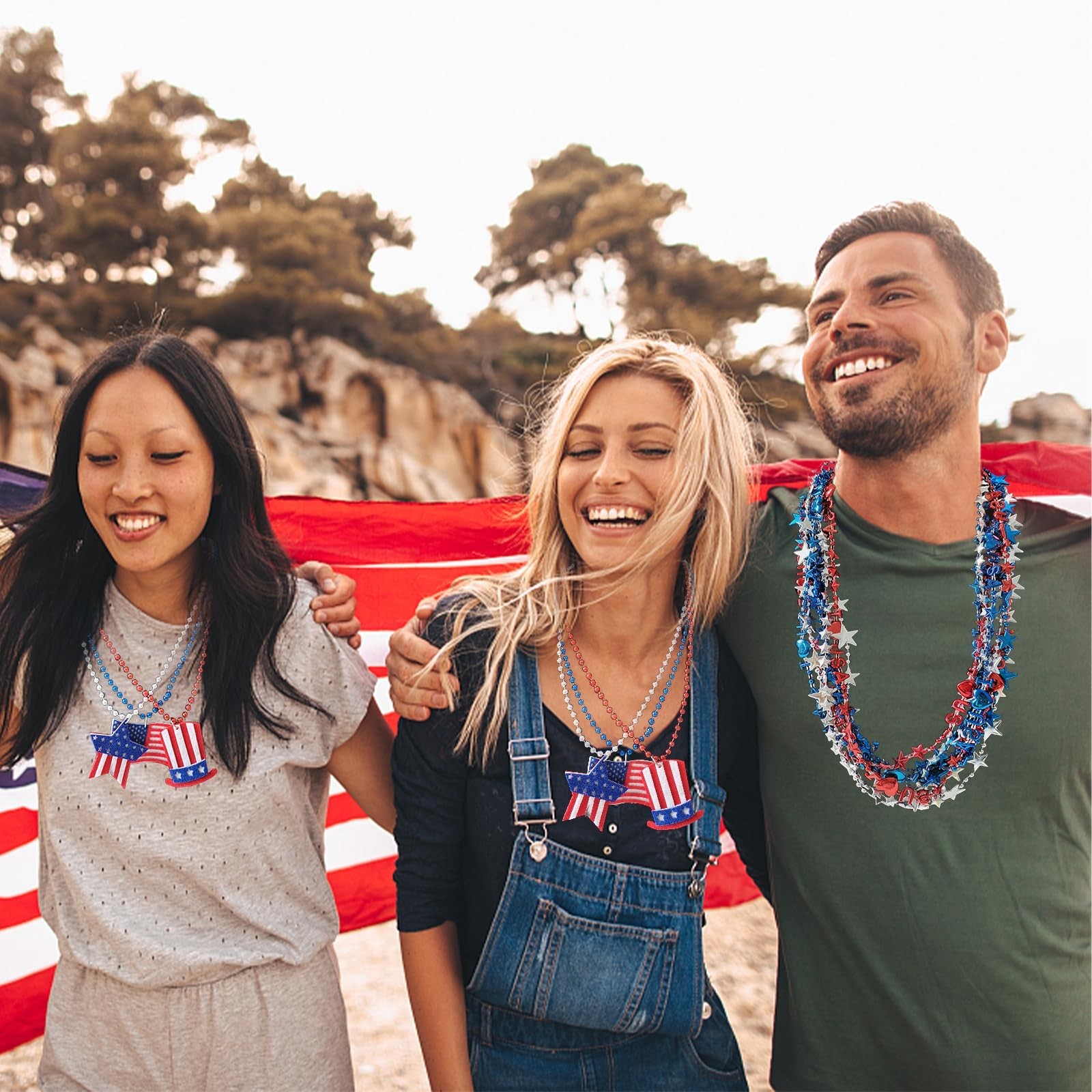 100 Pcs Patriotic Bead Necklaces – Red, White & Blue Parade Accessories for 4th