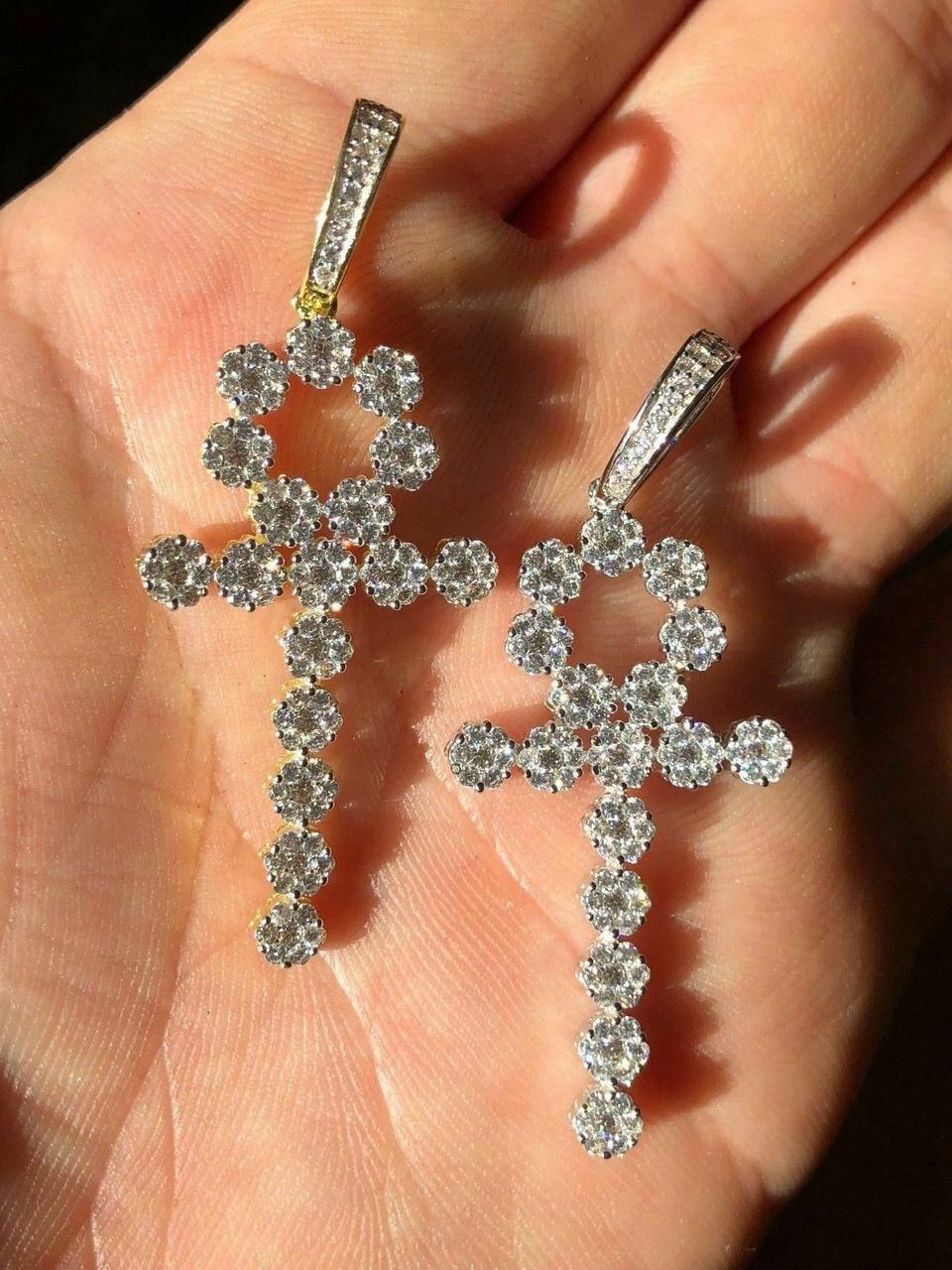 Simulated Diamonds Ankh Cross Tennis Pendant Real Solid 925 Sterling Silver Iced