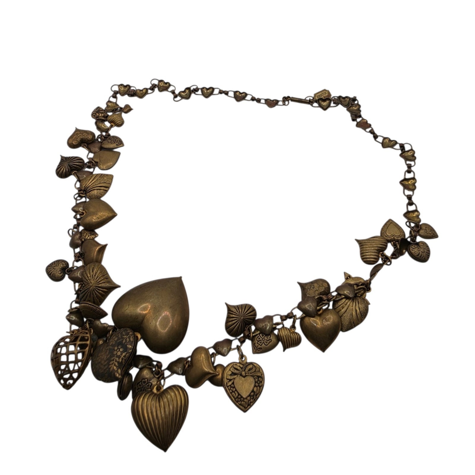 Pididdly Links Heart Charm Necklace Brass Tone Statement Vintage Jewelry