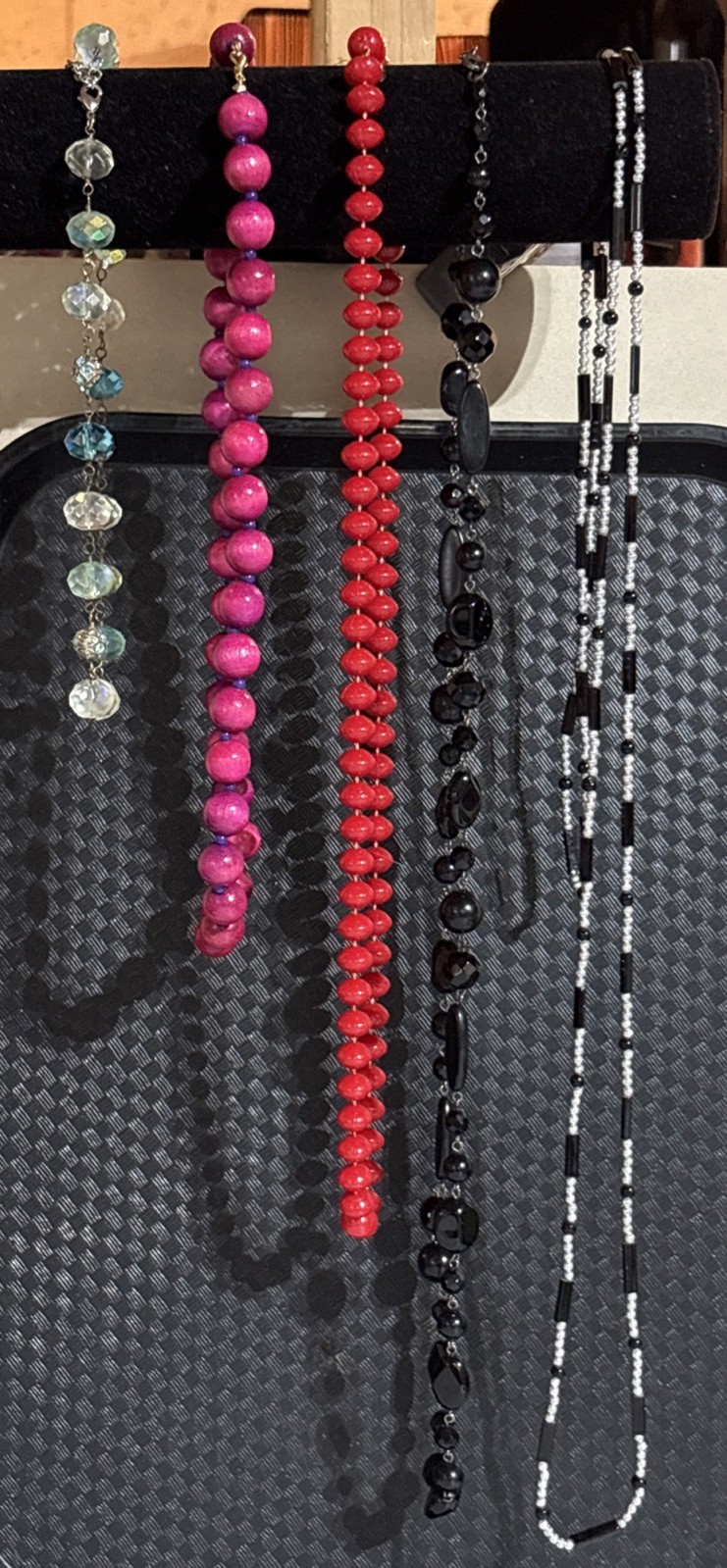 Classic Contrast Beaded Necklace Black, Red & Crystal Mix (5 Pc) Jewelry Bundle