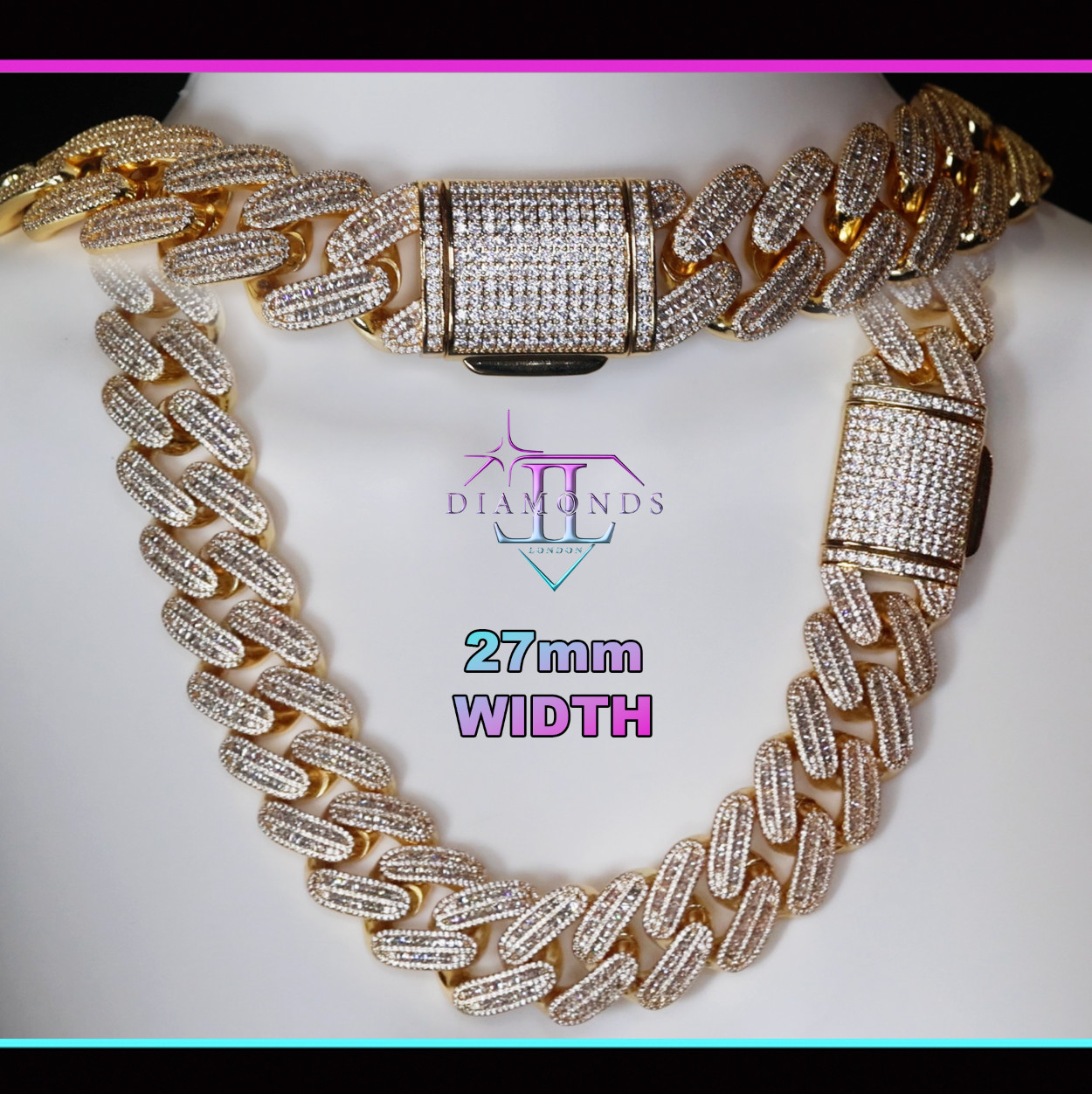 Gold Iced Chain, Gold Cuban Link Chain, Hip Hop Chain, Simulated Diamond Chain