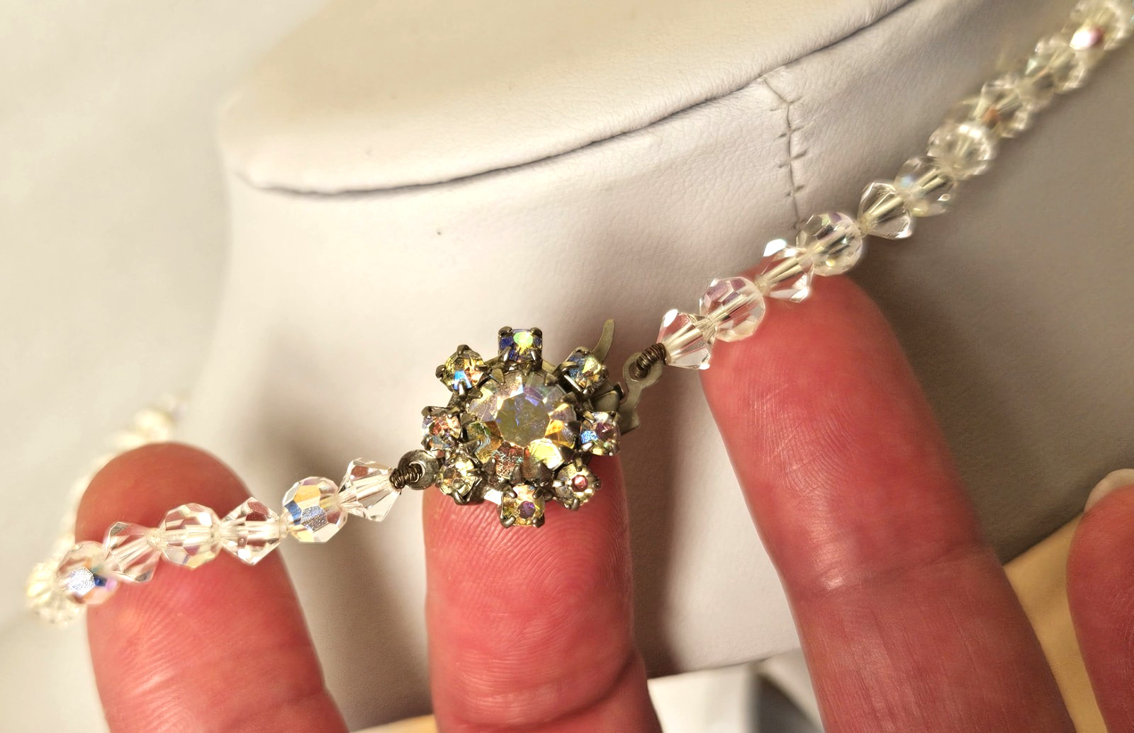 Vintage Aurora Borealis Crystal Choker Necklace with a AB Rhinestone Clasp 46cm
