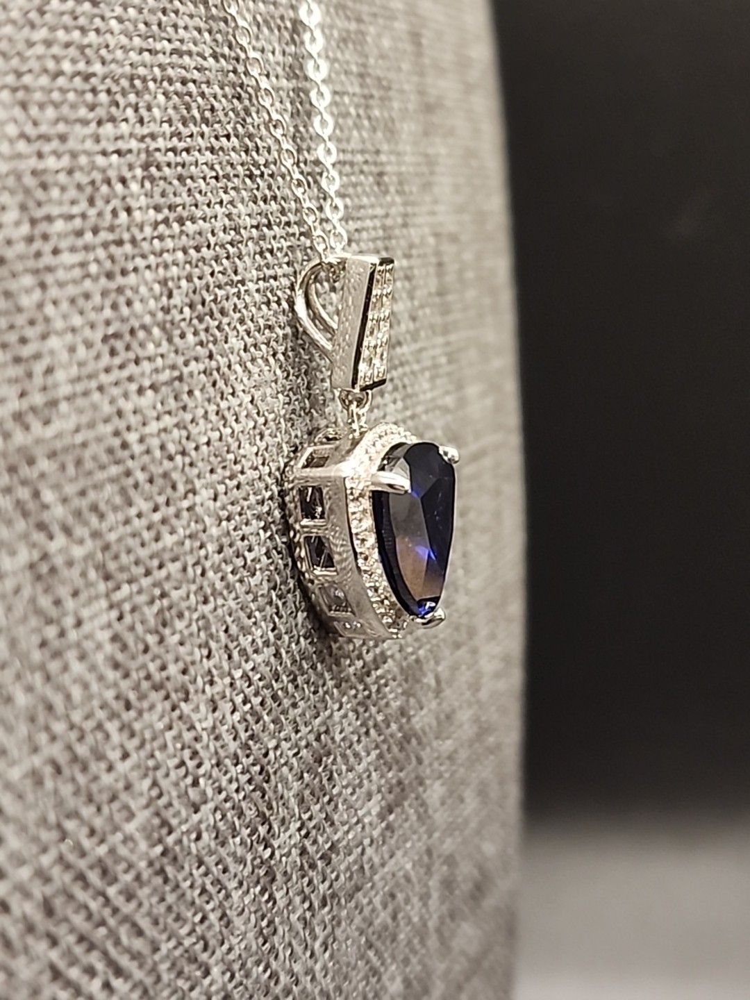 Blue Trillion Cut CZ Pendant w/ White Sapphire Accents