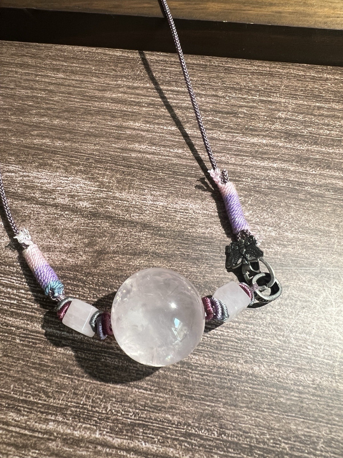 Natural pink crystal bead clavicle chain