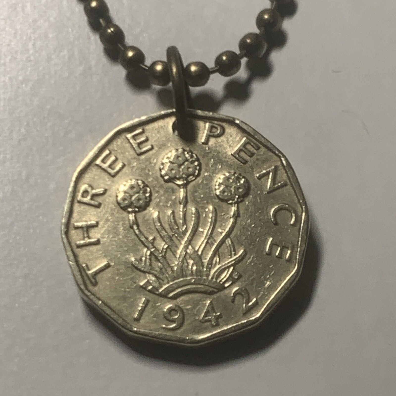 1942 Great Britain WW2 Threepence Coin Pendant. Wear History. Great Gift 🎁 A1
