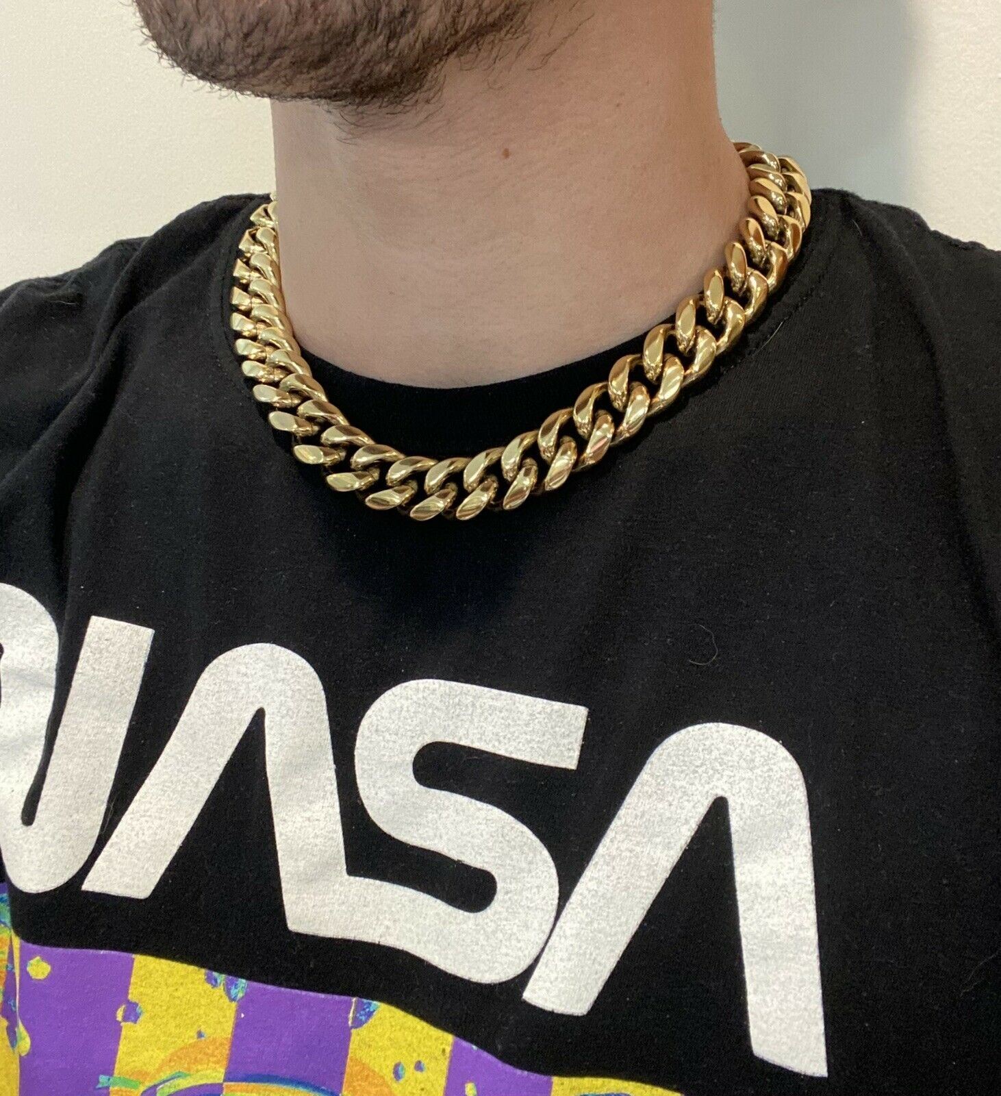 18mm Kilo Chain Solid 14k Yellow Gold Plated SS Miami Cuban Necklace Choker