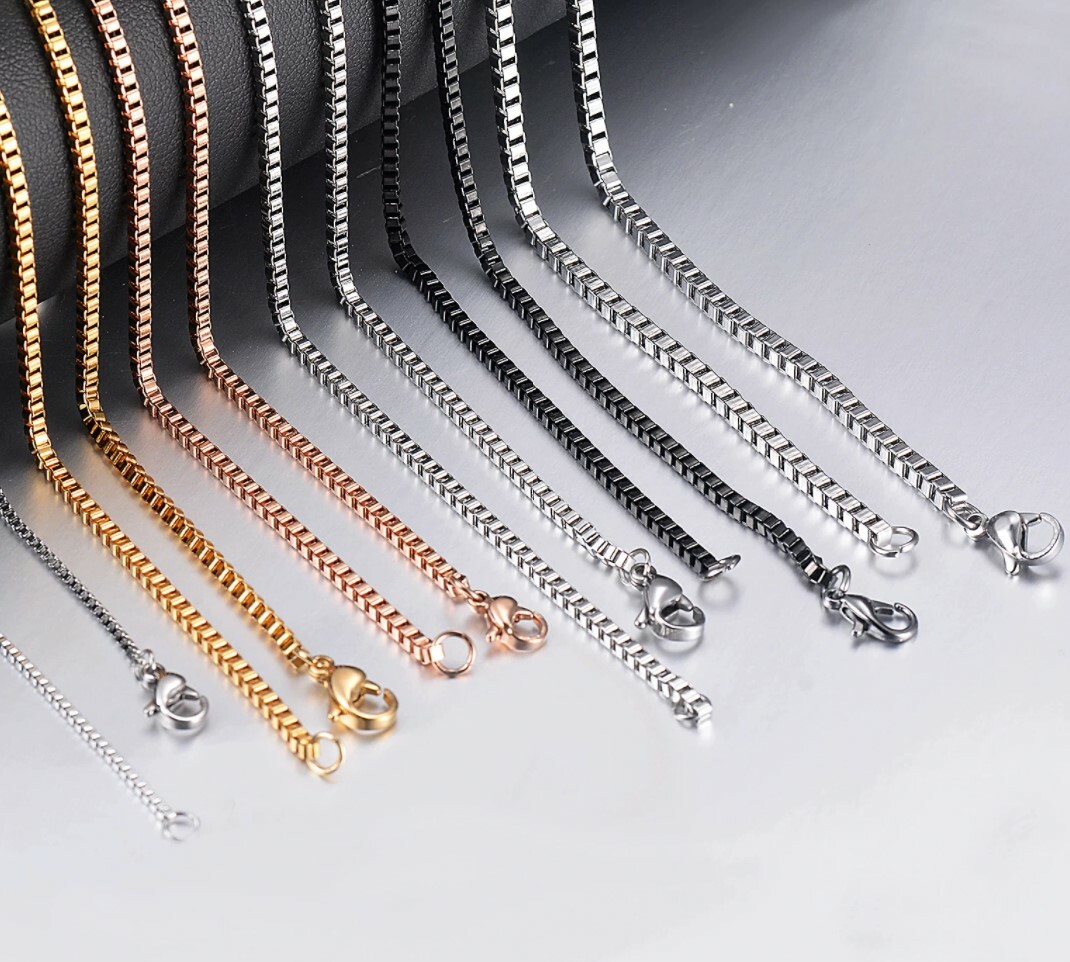 Gold Stainless Steel 50 cm (19.7 Inch) 2 mm Square Box Neck Chain Necklace