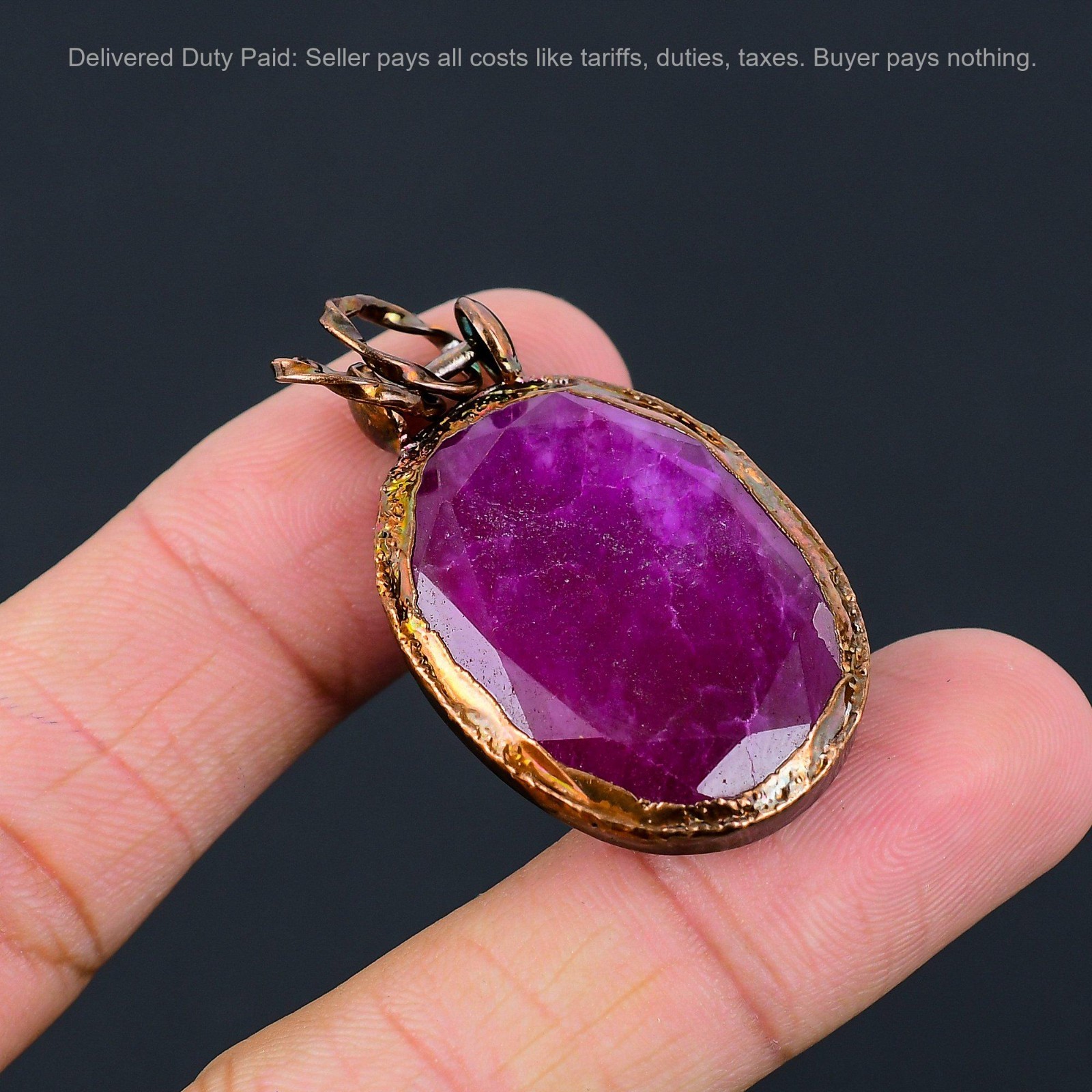 Halloween Deal Kashmir Rubi Gemstone Copper Sister Electroformed Pendant Jewelry