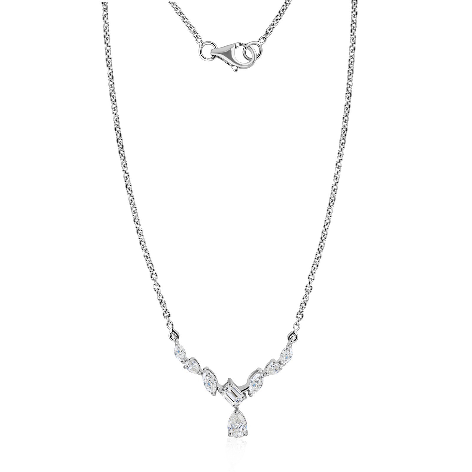 Gorgeous Necklace Pear & Marquise Cut Simulated Diamond In 14K White Gold Plated