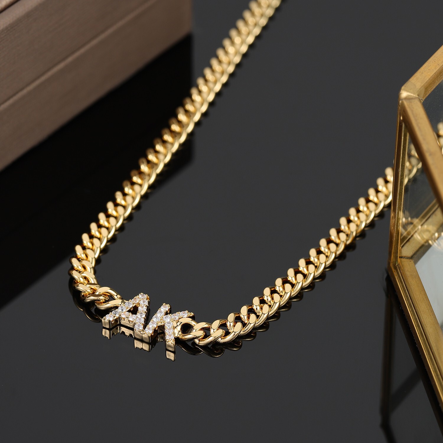 Custom Name Cubic Zirconia Letters Necklace Cuban Chain Jewelry Stainless Steel