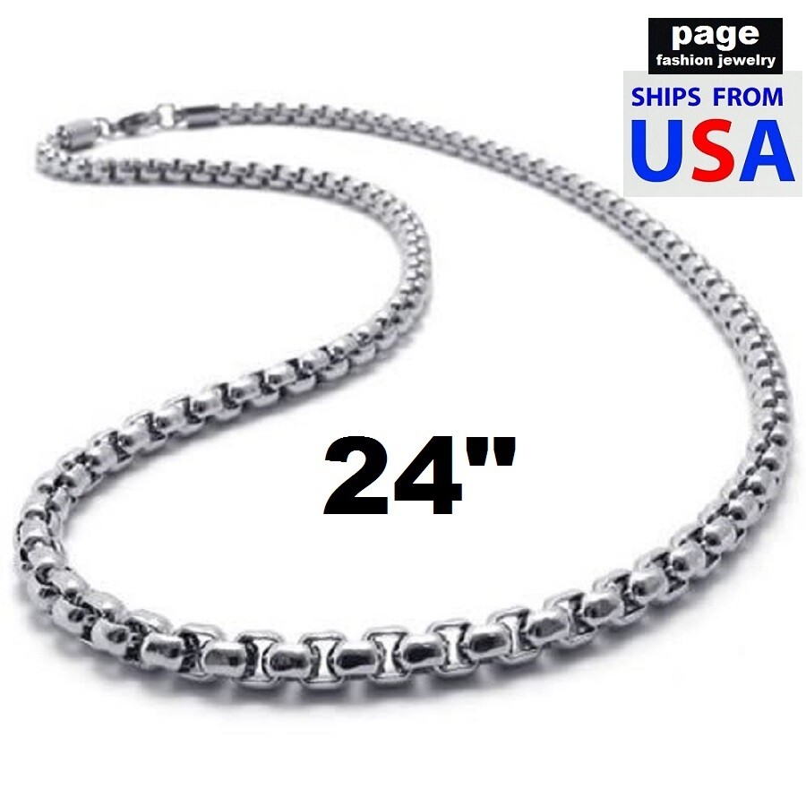 Silver Stainless Steel Strong 2/3mm Rounded Rolo Box Chain 20″ 24″ 30″ Necklace