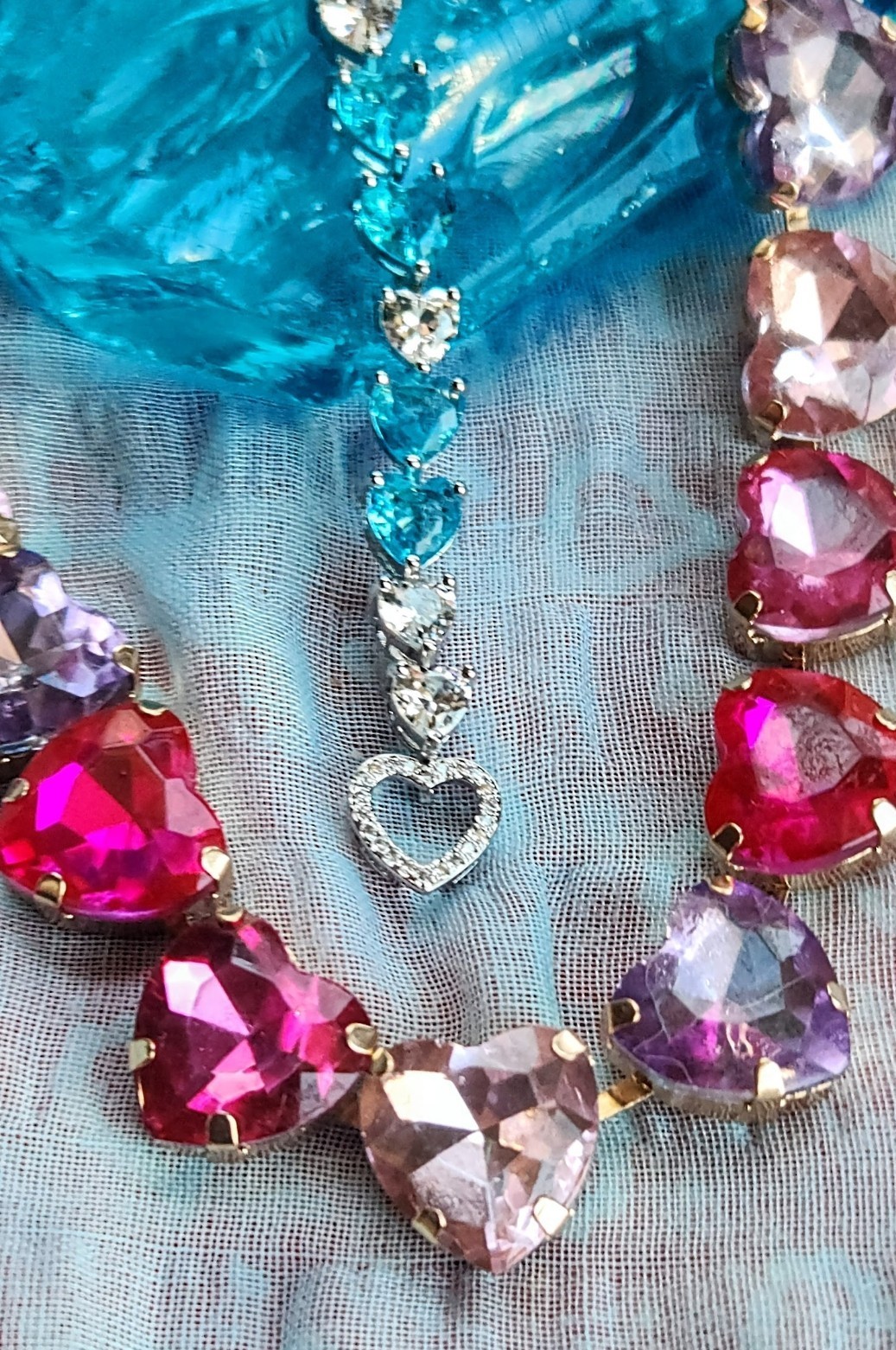 Valentine’s Day Gift Pink Pastel Heart Crystal Necklace Romantic Big Sparkle