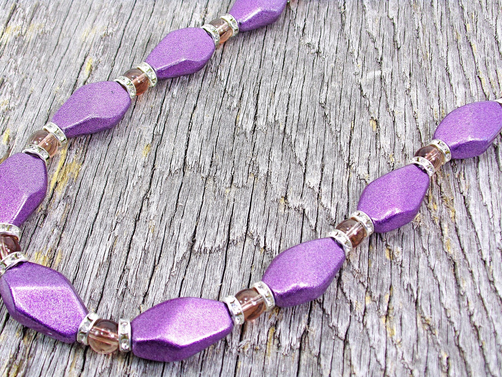 Purple bead necklace with small glass beads and crystal spacer beads NEW