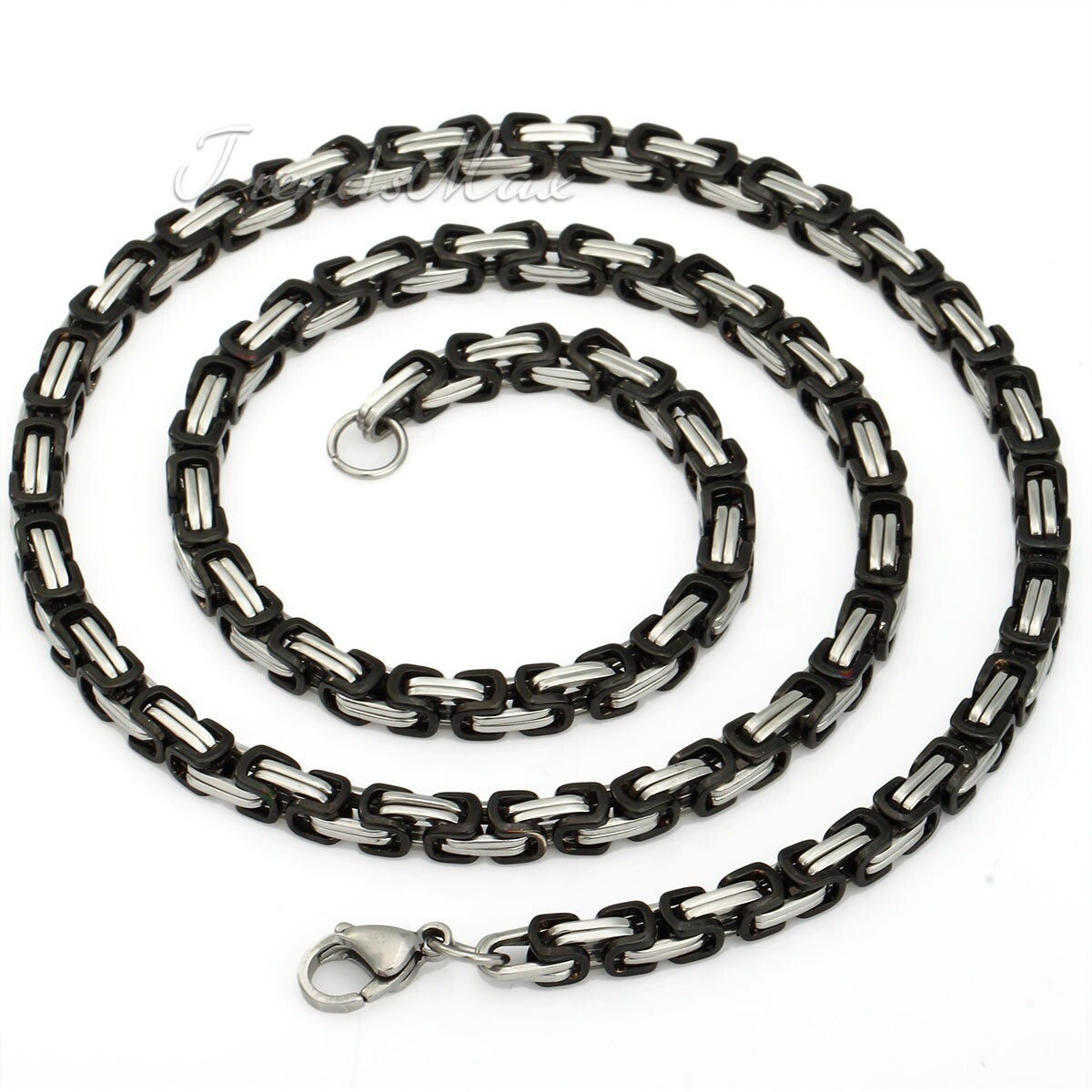 18-30″ MEN Stainless Steel 5mm Silver/Gold Plated Byzantine Box Chain Necklace