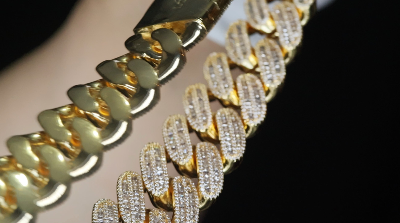 Gold Iced Chain, Gold Cuban Link Chain, Hip Hop Chain, Simulated Diamond Chain