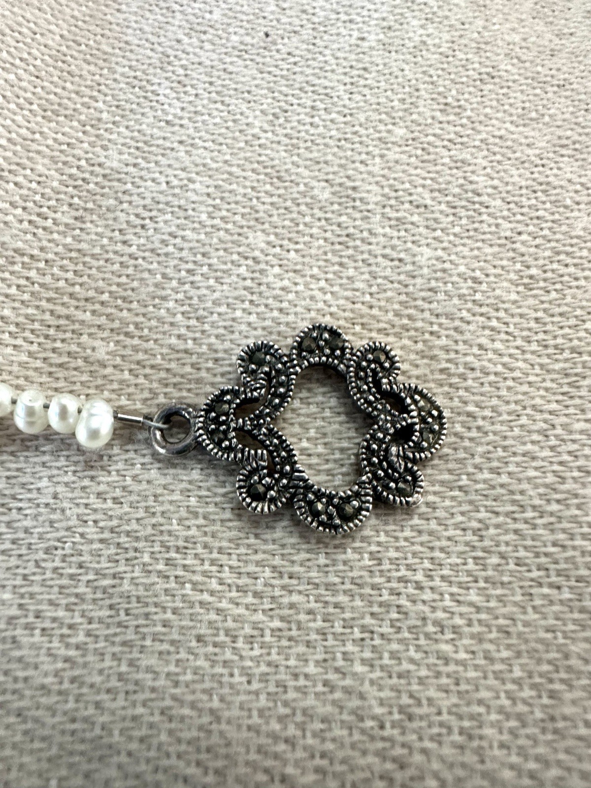 Freshwater Pearl Necklace Marcasite Toggle Clasp 15” Bridal Baroque Pearls