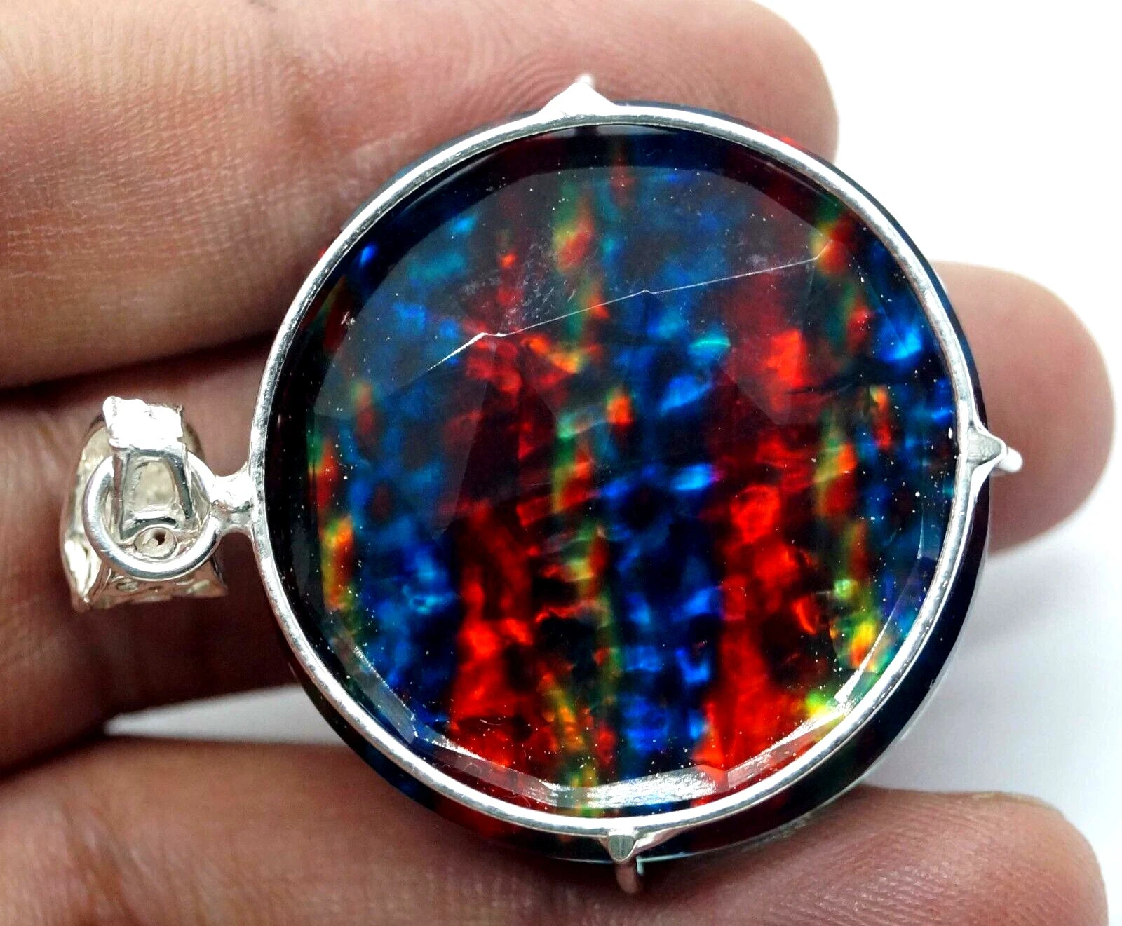 50 CT+ Amazing Fire Ammolite Pendant 925 Sterling Silver Plated Jewelry For Gift