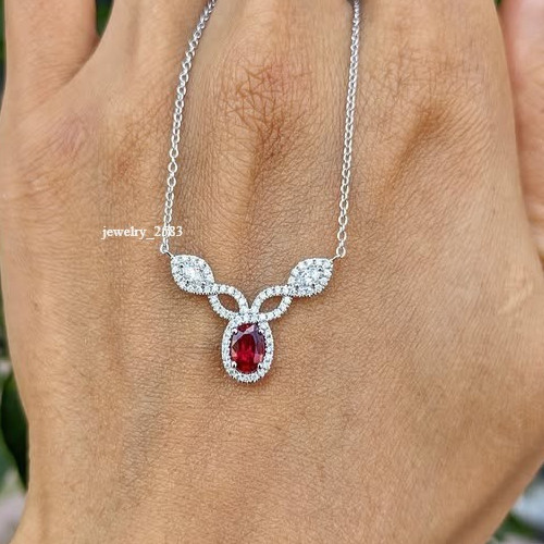 This Valentine! Womens Lab Created Red Garnet Beautiful Pendant 18″ Chain 925S