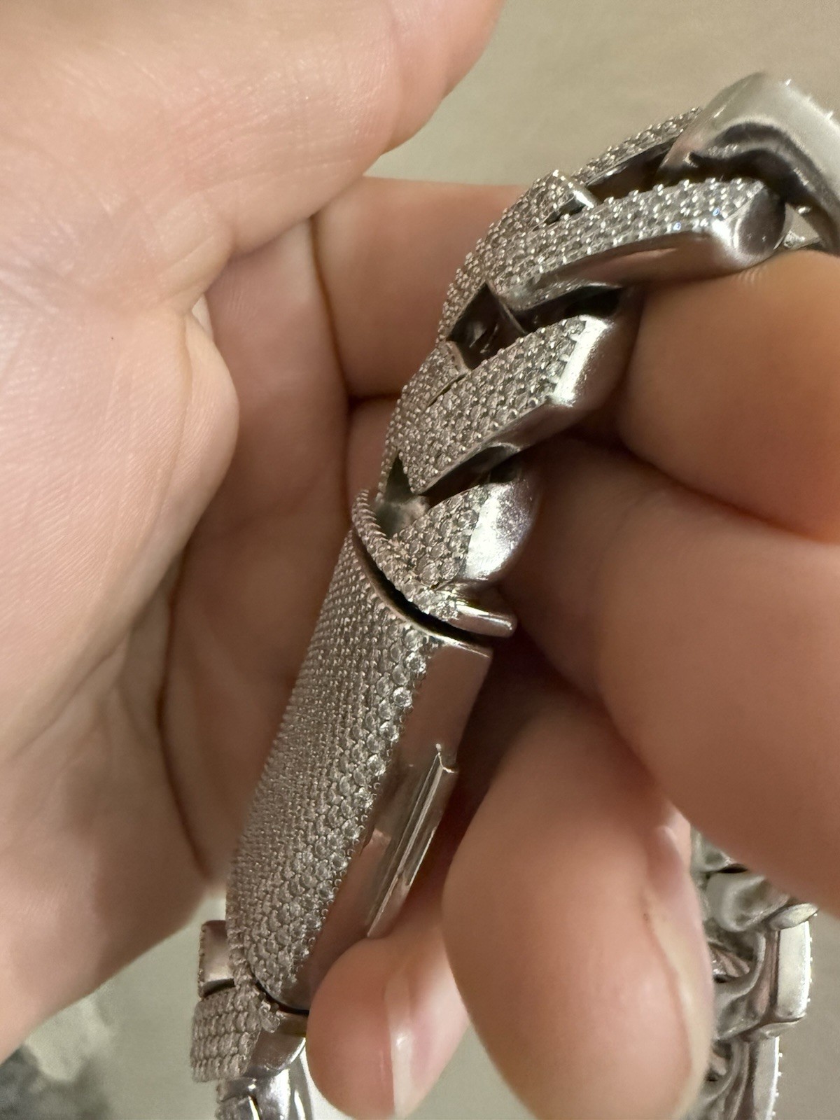 1.3 LB Sterling Silver Cuban Link Chain Necklace Pavé VS Moissenite w Bracelet
