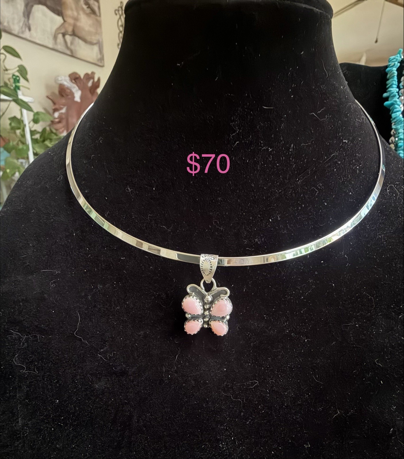 925 Sterling Silver Pink Conch Butterfly Charm Pendant Snake Chain Necklace