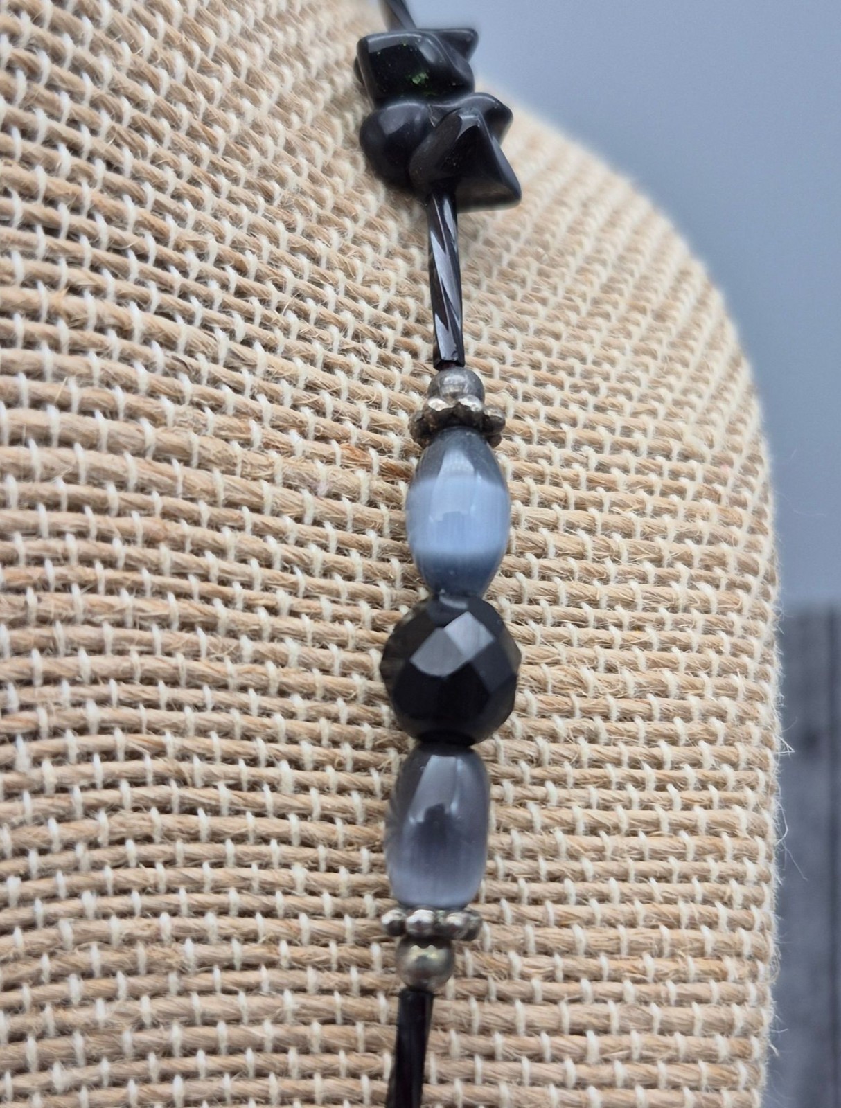 Black & Grey Beaded Collar Necklace Toggle Clasp 20″ Witchy Whimsigoth