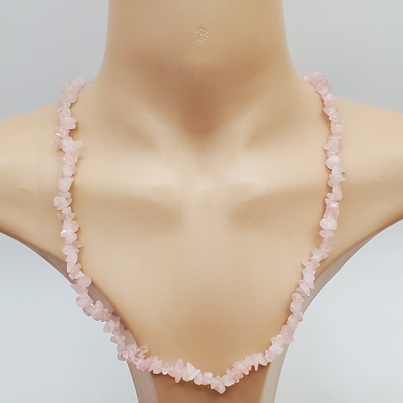 Rose Quartz Gemstone Chip Bead Necklace 23in Pale Pink Stones Magnetic Clasp VTG