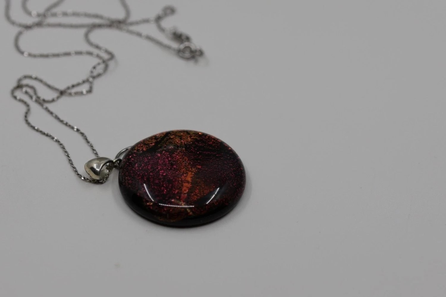 Dichroic Art Glass Pendant Necklace Sterling Silver 925 Italy Chain Burgundy Red