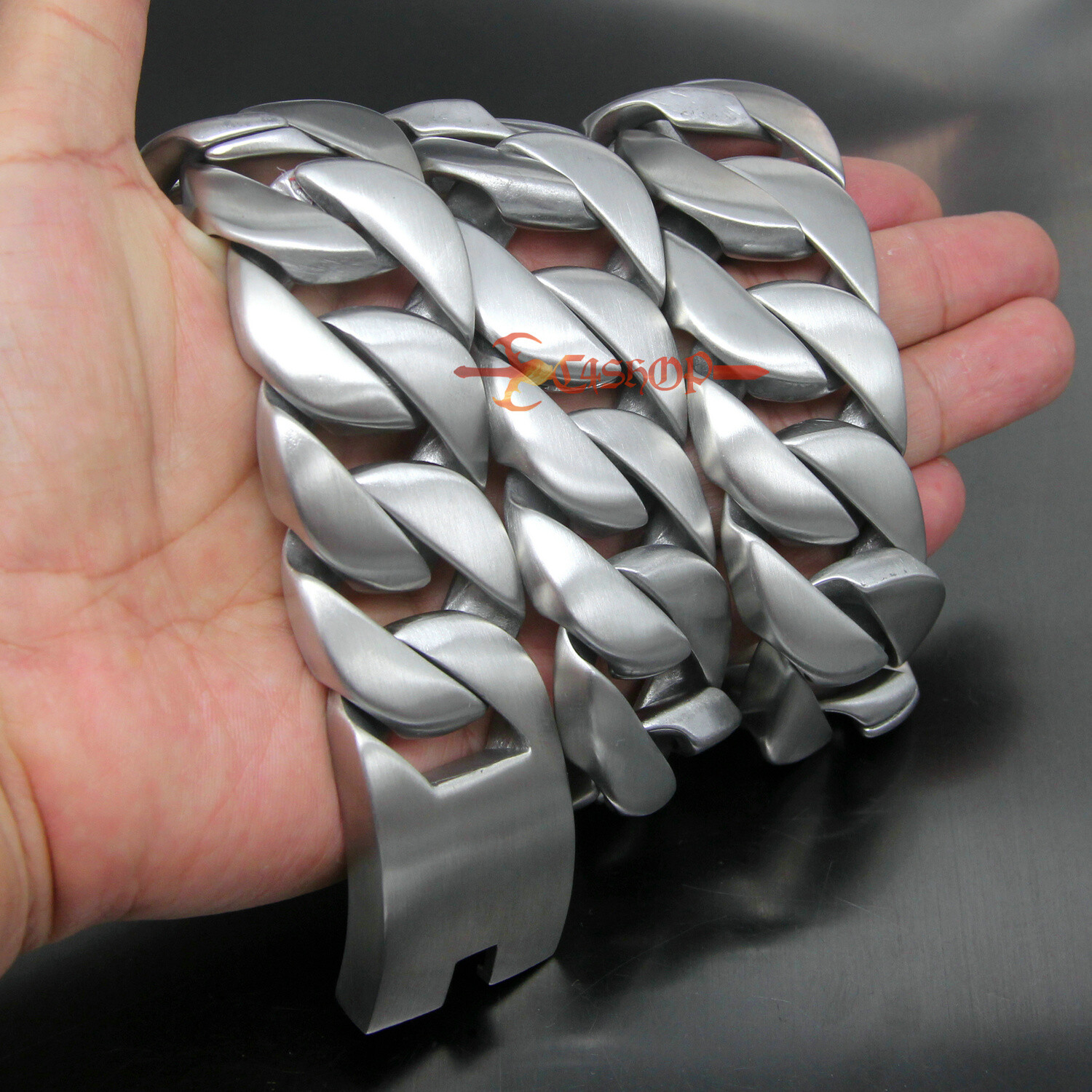 Huge Heavy Matte Brushed Stainless Steel Cuban Chain Men’s Bracelet Necklace