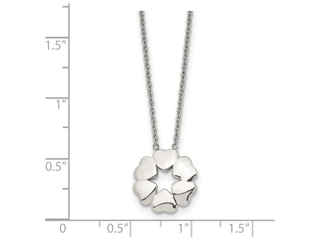 Stainless Steel Polished Hearts Pendant Necklace with Chain (18.5 Inches)
