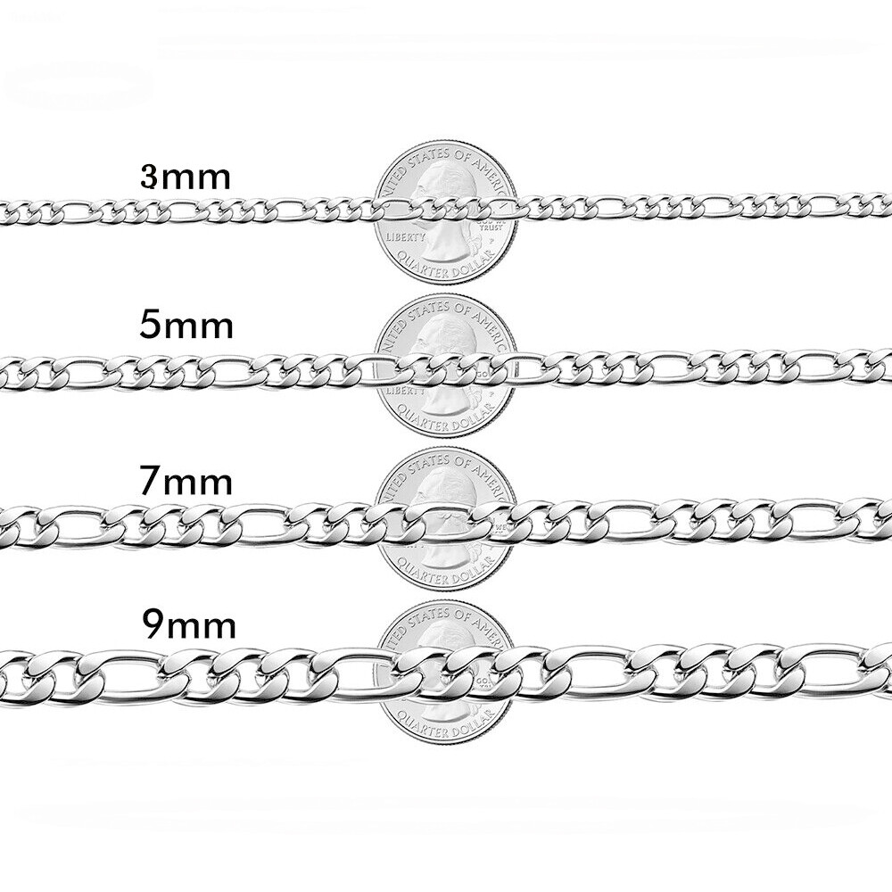 5mm 16-30″ Silver Stainless Steel Figaro Chain Necklace Choker Men Women Jewelry