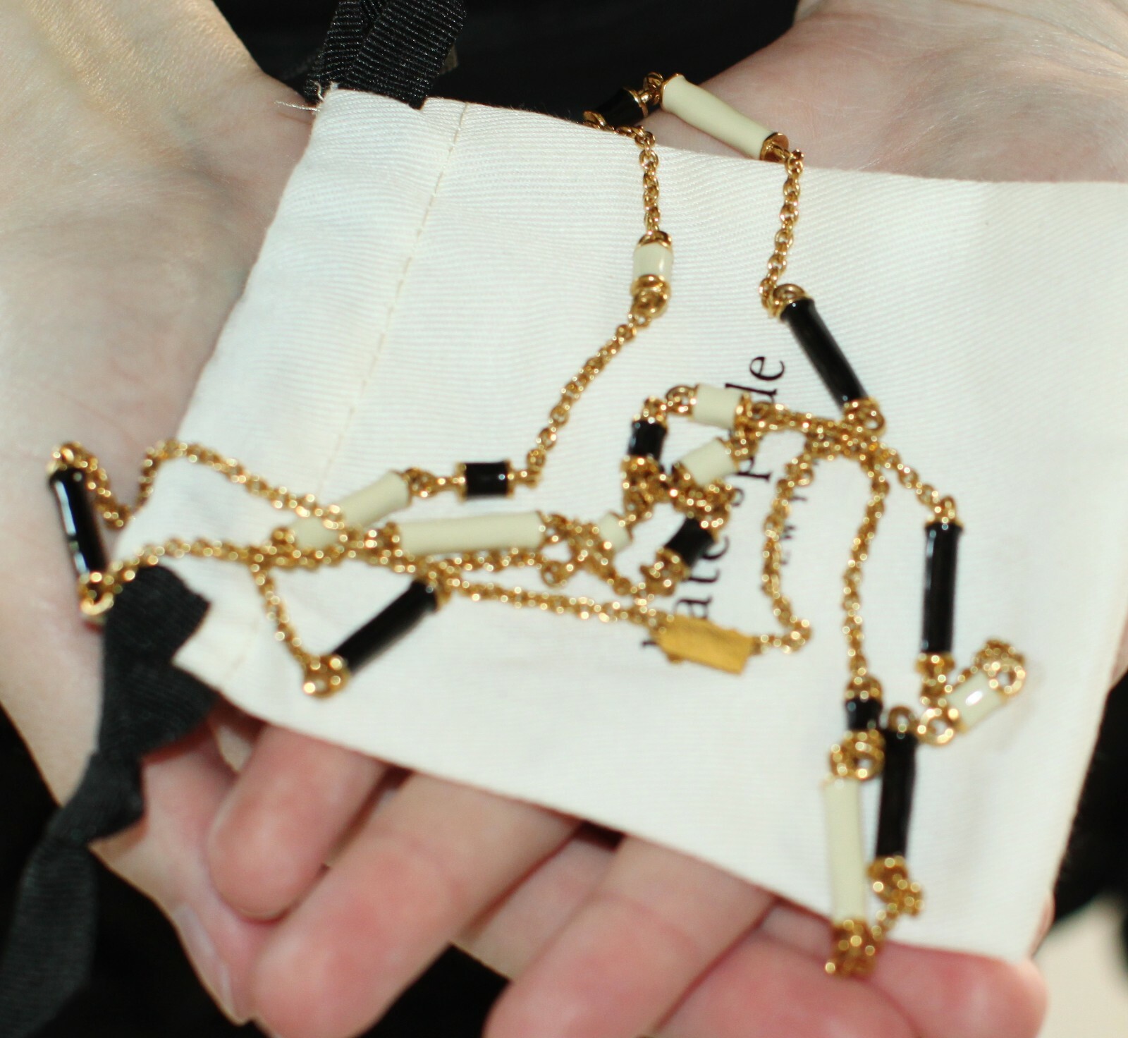 Kate Spade NY Black Gold Ivory “Bar None” Scatter Necklace Station long chain