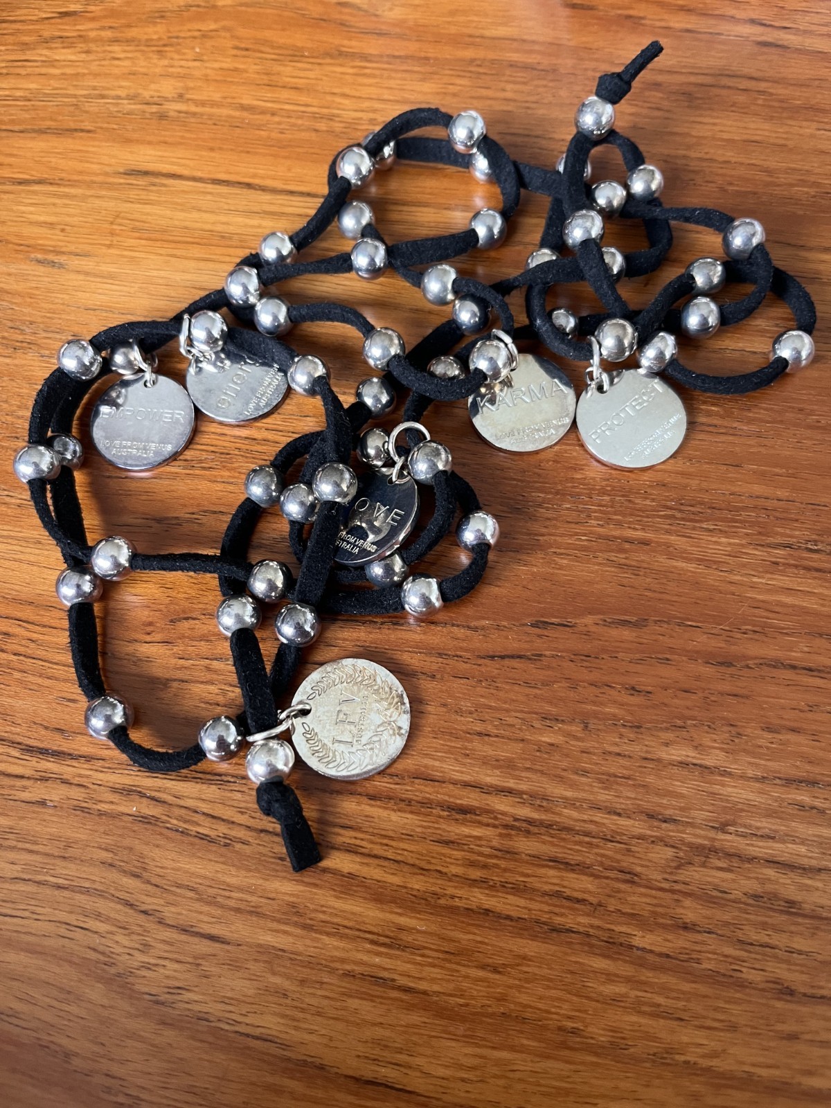 Vintage Love From Venus Australia Leather/Silver Plate Lariat Necklace