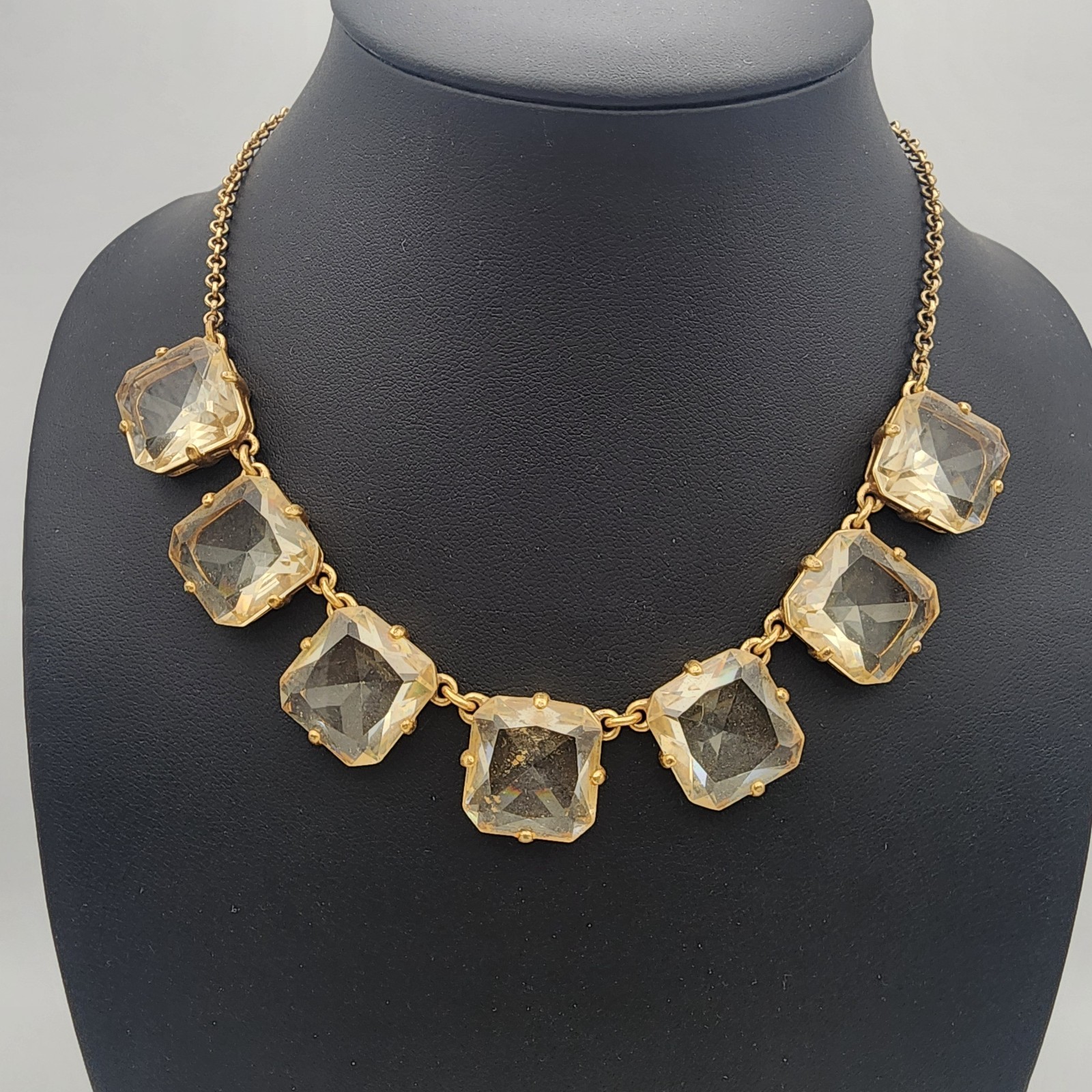 J Crew Retired Champagne Glass Crystal Cushion Cut Statement Collar Necklace