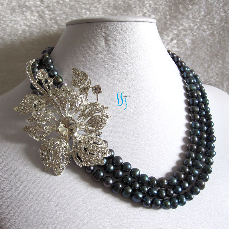 18-20″ 3Row 7-8mm Freshwater Pearl Necklace X2844 Wedding——MORE COLORS