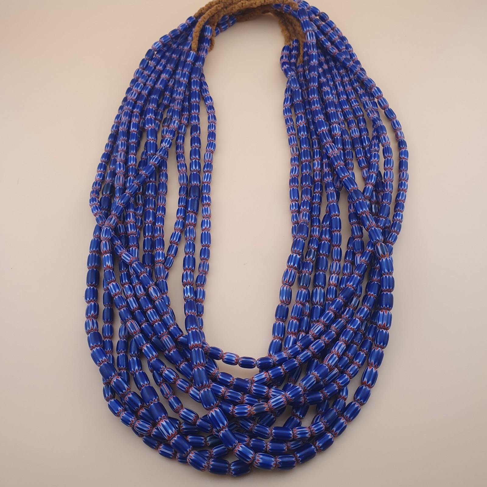 Tiny Blue Venetian Style Chevron Beaded Necklace