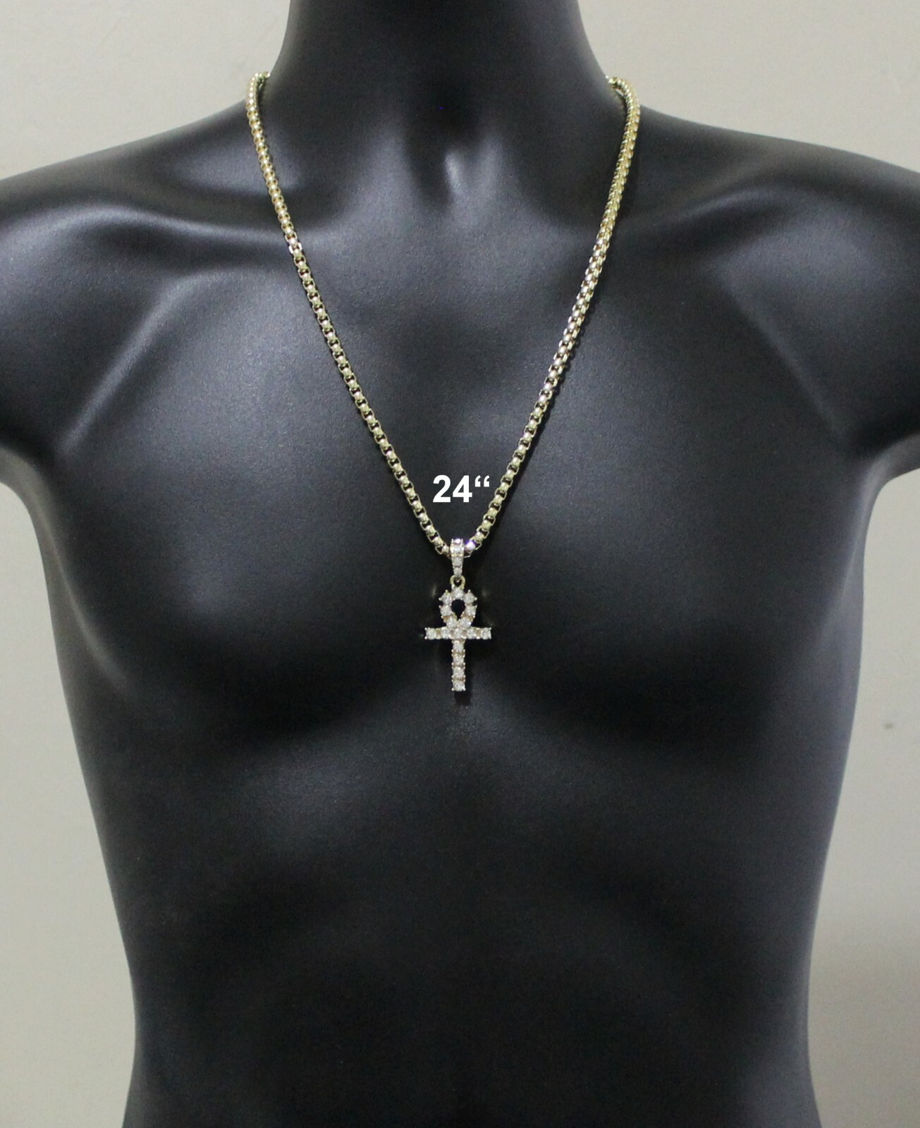 Men Women Iced Ankh Cz Pendant 14k Gold Plated with Venetian Necklace Hip Hop
