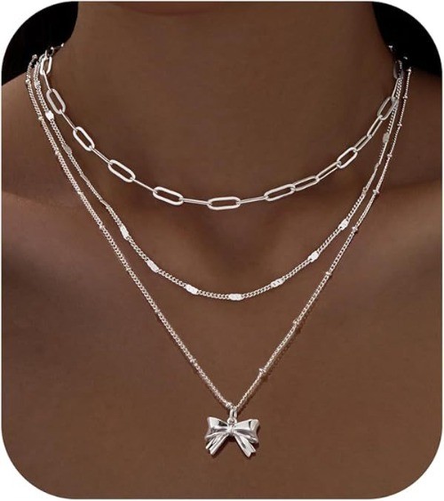New exquisite 14K gold-plated fashion bow paperclip pendant necklace