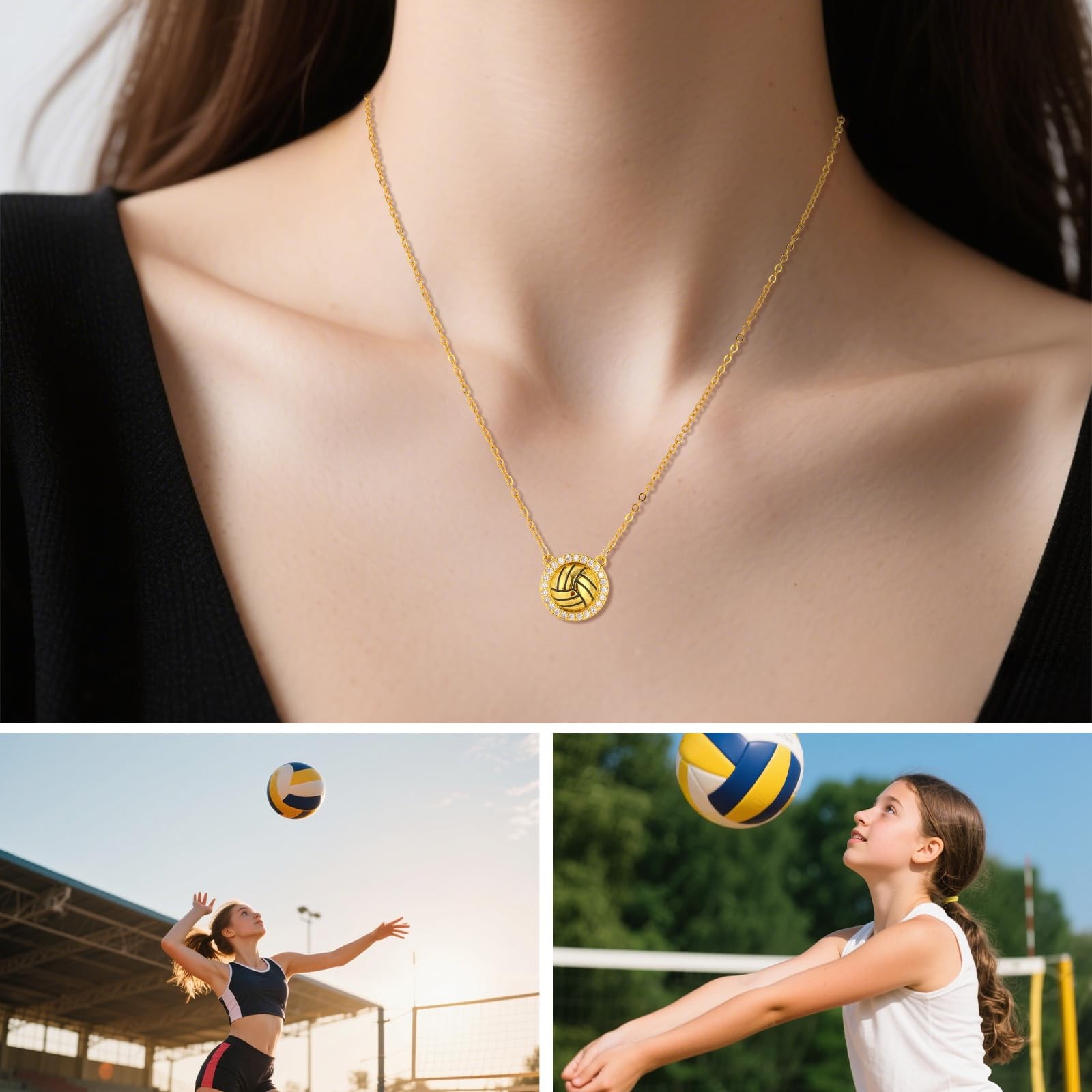 Sports Necklace, Stylish Gold Sports Theme Pendant Necklace with Card Dainty …