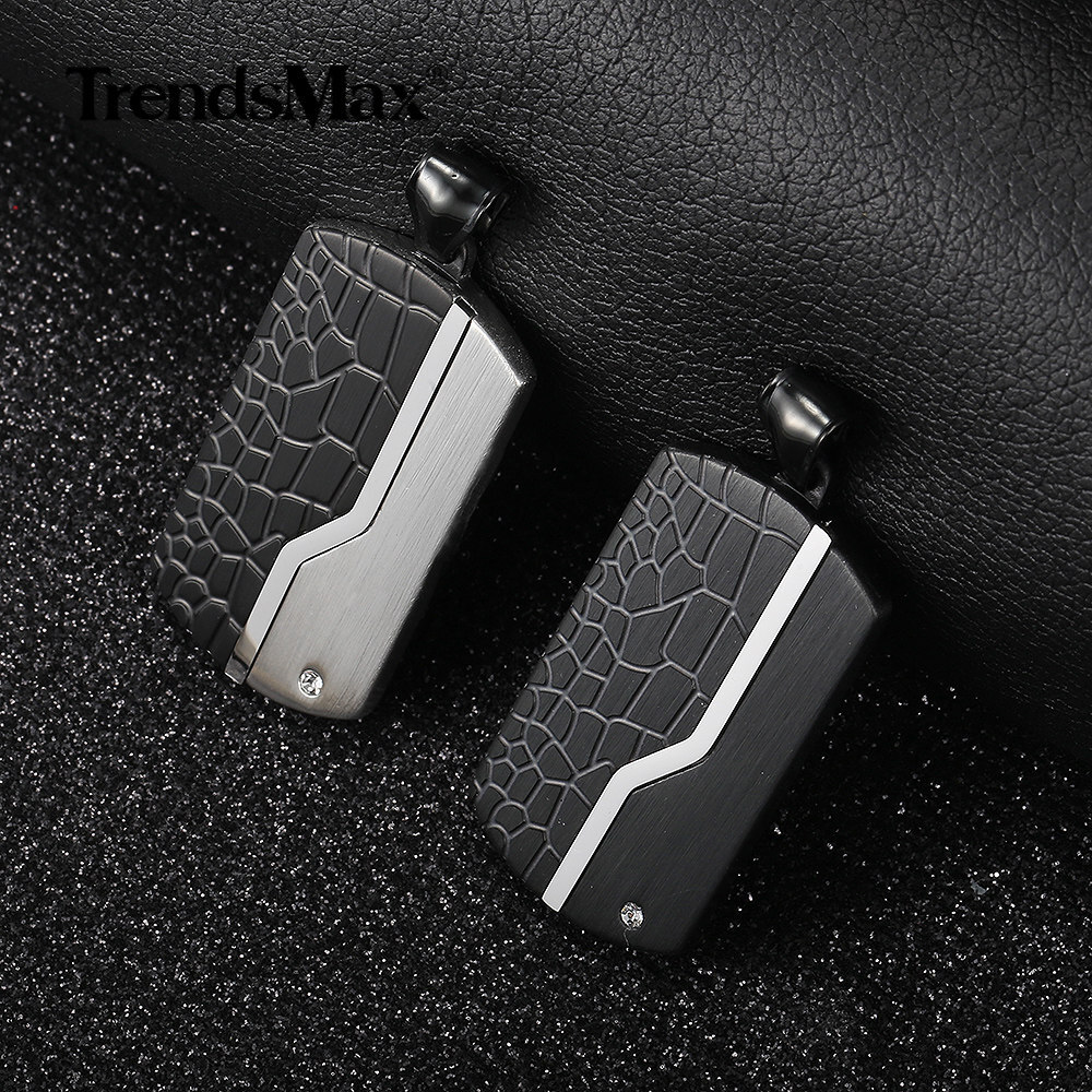 Silver Black Stainless Steel Dog Tag Pendant Charm Military Jewelry Grid Design