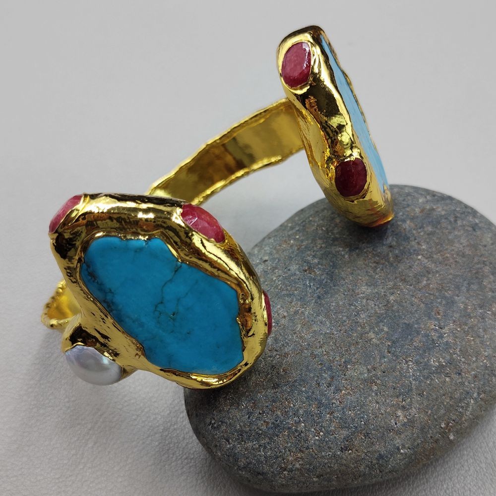 Turquoise Jade White Pearl Bangle Cuff Bracelet For Women Fashion Jewelry