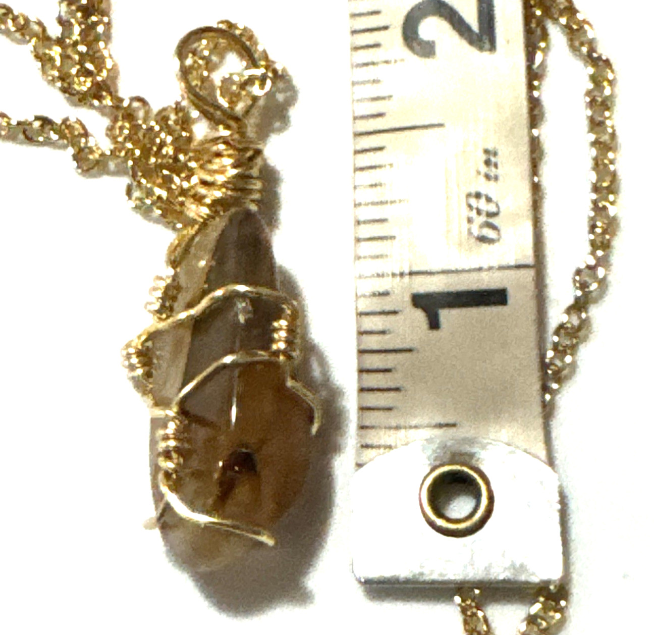 Agate Pendant Necklace Jewelry Gold Tone 24″ Chain Genuine Stone Handmade Wire