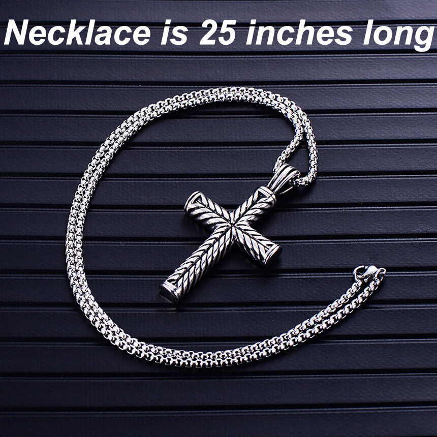 Boys Mens Stainless Steel Vintage Cross Pendant Necklace Men Women Silver
