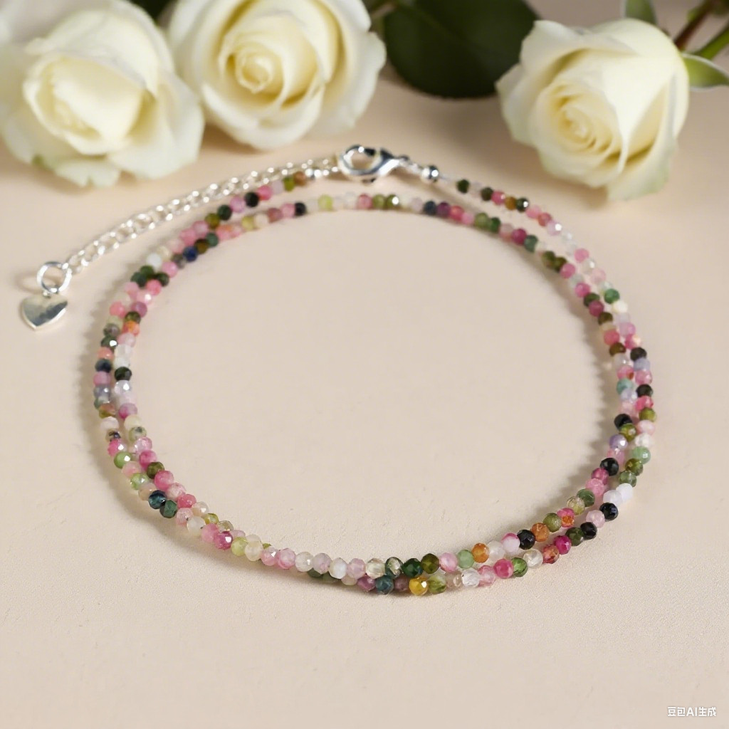 Minimalist Rainbow Tourmaline 2mm Crystal Gemstone Beads Dainty Choker Necklace