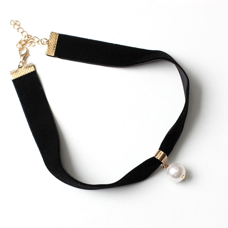 Black Velvet Choker Necklace Pearl Chocker Chokers Gothic Collar for Women Girl