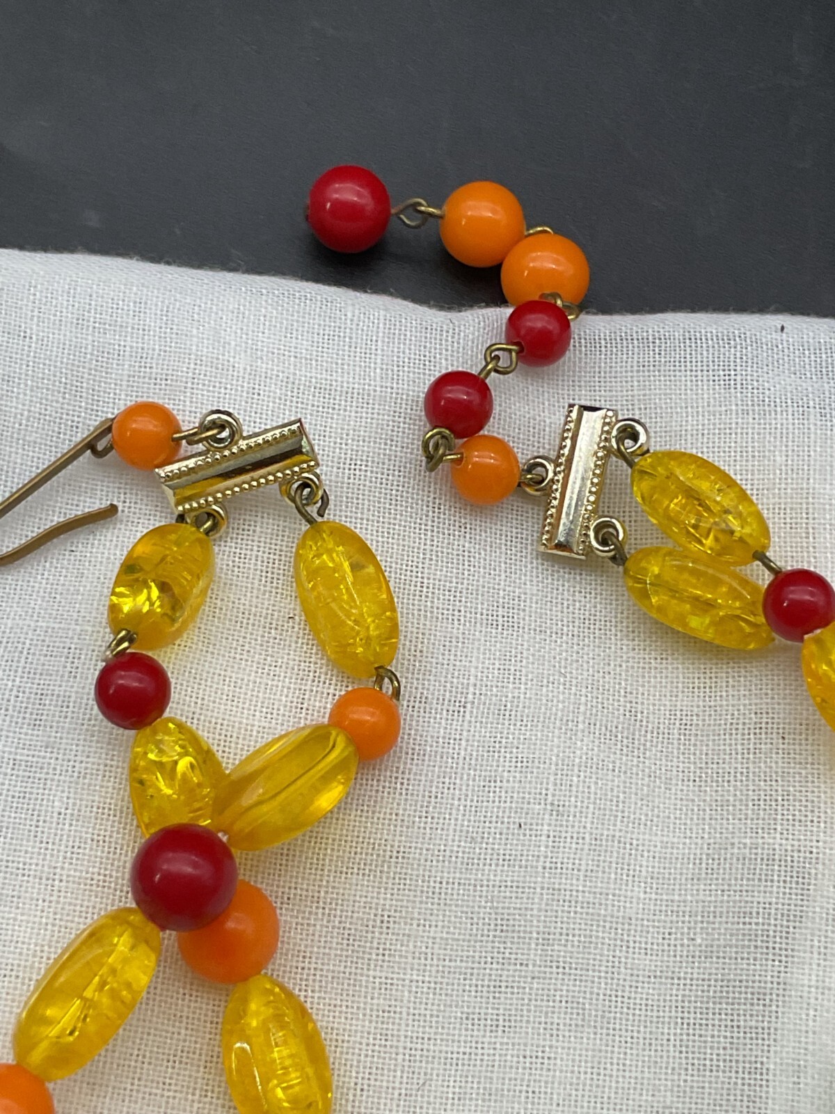 Vintage Yellow West Germany Fruit 2 Strand Necklace w/Matching Earrings