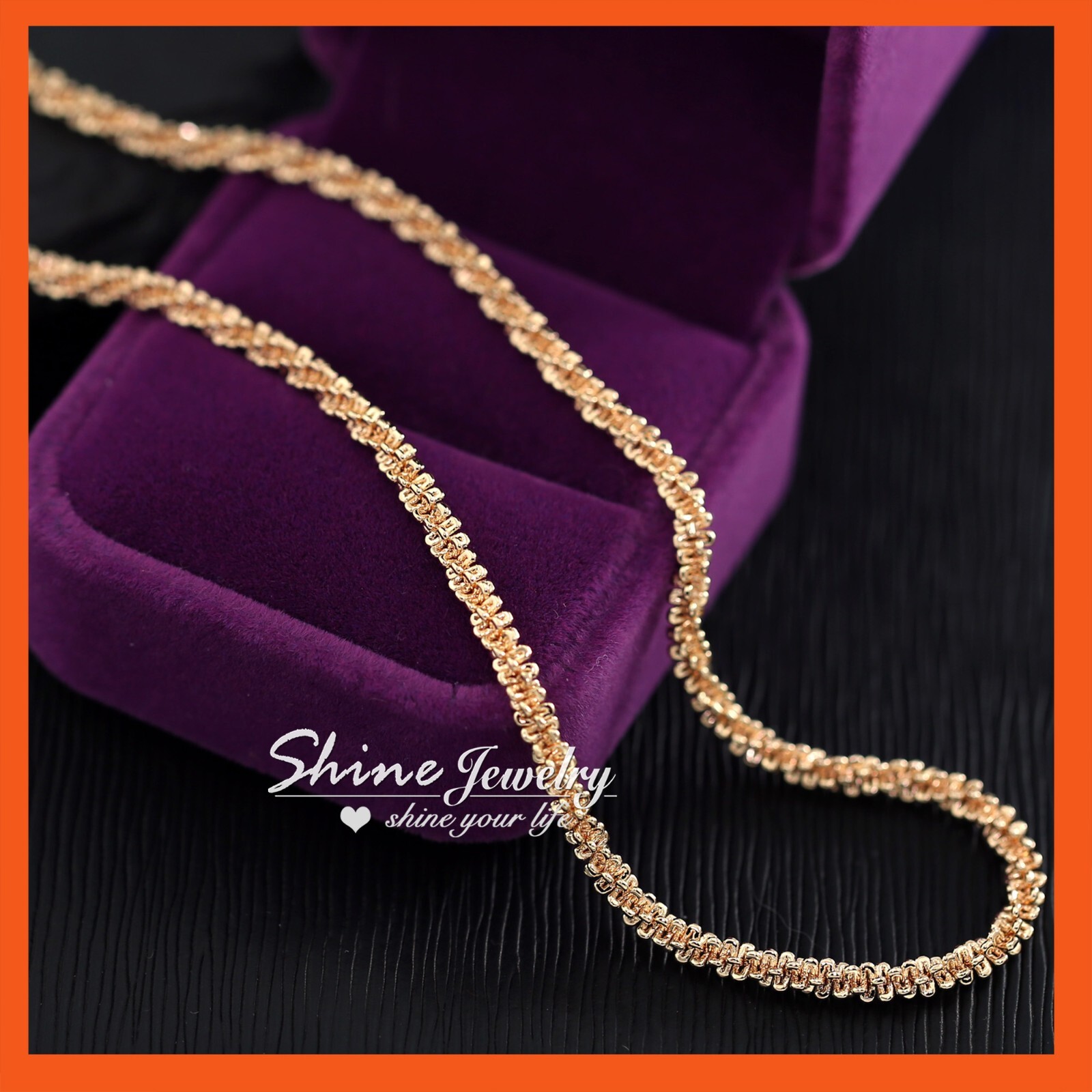 18K ROSE GOLD GF WOMENS MENS MARGARITA TWISTED ROCK CHAIN SHIMMER NECKLACE 45CM